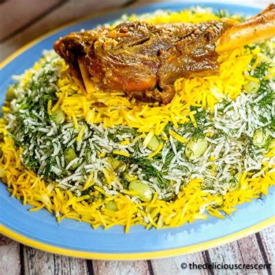  Baghali Polo ba Mahicheh:  Savor the Exquisite Blend of Fragrant Saffron Rice and Tender Lamb Shanks